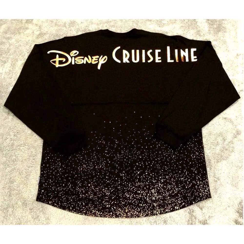 Disney Cruise Line Rose Gold Glitter Spirit Jersey Black Long Sleeve Medium - Picture 1 of 3